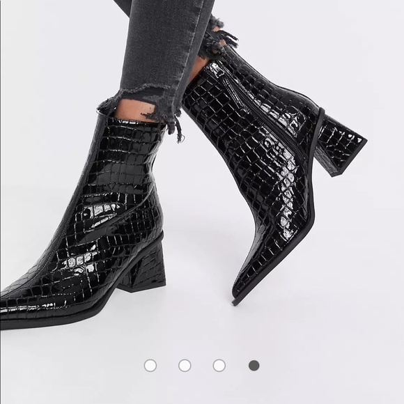 Topshop Black Croc-Embossed Ankle Boots - Picture 6 of 8